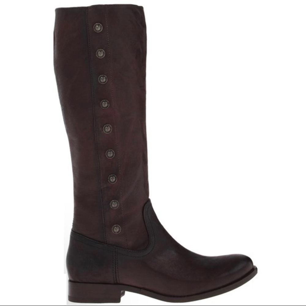 FRYE Women's Dark Brown Red Melissa Studded Military Tall knee High Boots